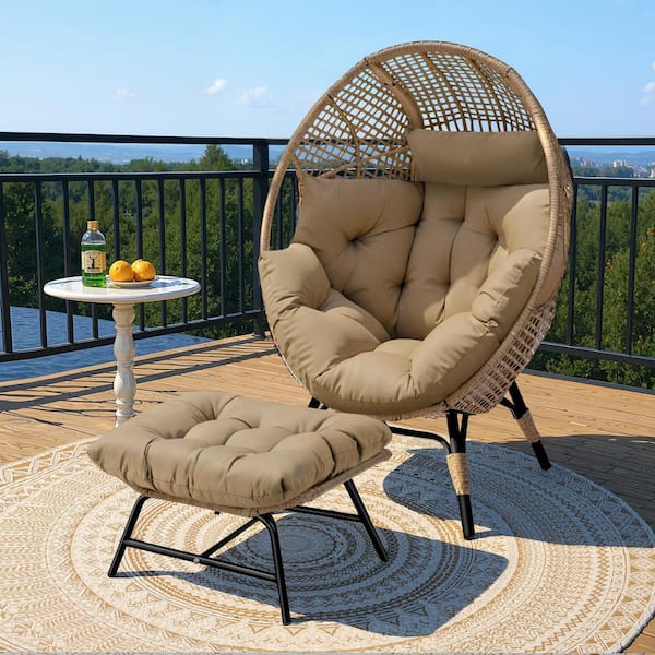 椅子 プロヴァンス Wicker Outdoor Lounge Chair Papasan Chair with Blue Cushion