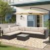 Unbranded 7-Piece Brown Rattan Wicker Outdoor Patio Sectional Sofa Set with Beige Cushions and 2 Pillows YRK-OUT-2