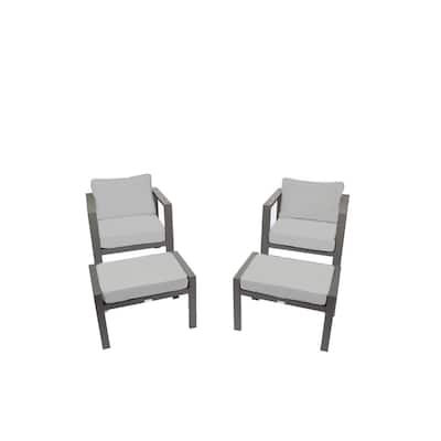 Lakeview Aluminum Outdoor Club Chair Set with Gray Cushions and Ottomans (2-Pack)