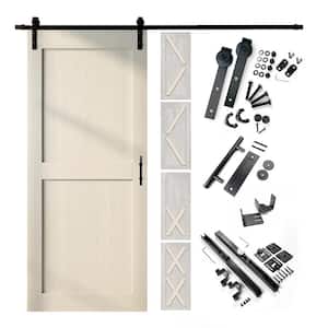 42 in. x 80 in. 5-in-1 Design Tinsmith Gray Solid Pine Wood Interior Sliding Barn Door with Hardware Kit, Non-Bypass