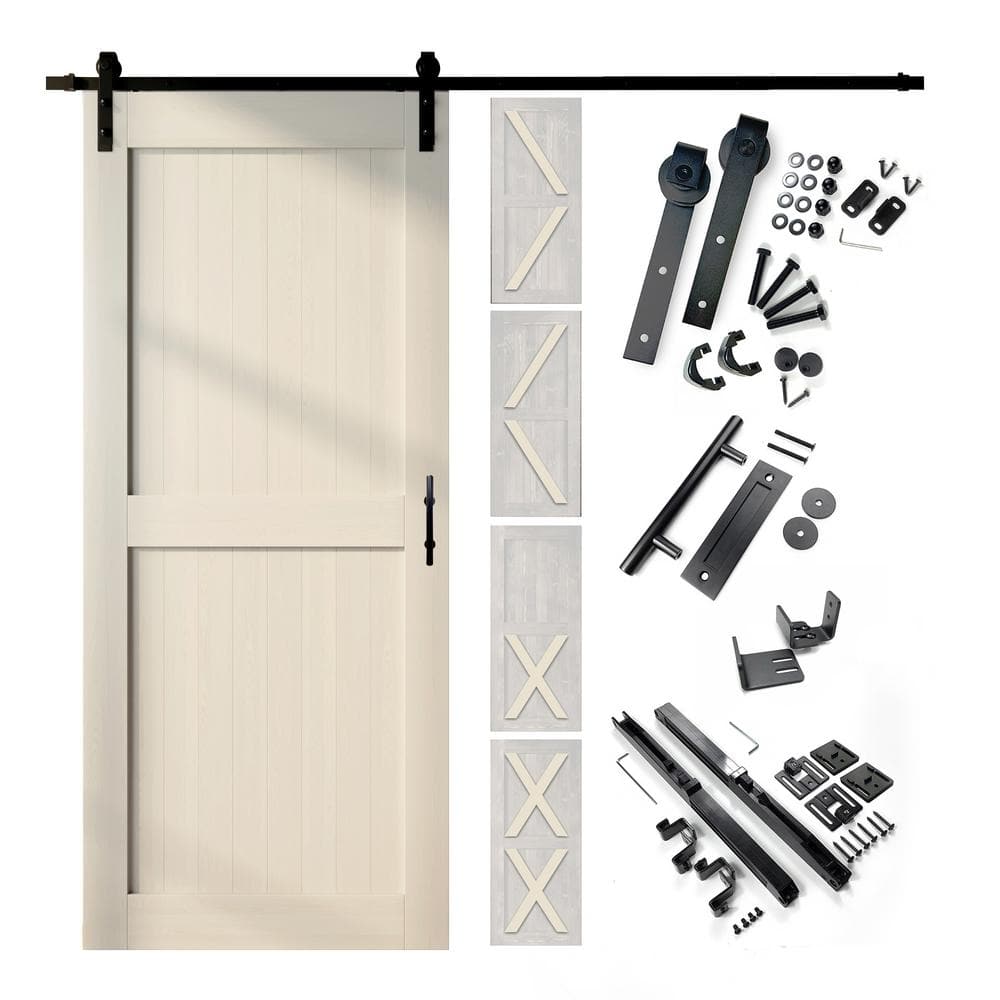 48 in. x 80 in. 5-in-1 Design Tinsmith Gray Solid Pine Wood Interior Sliding Barn Door with Hardware Kit, Non-Bypass price history on PriceWatchPro