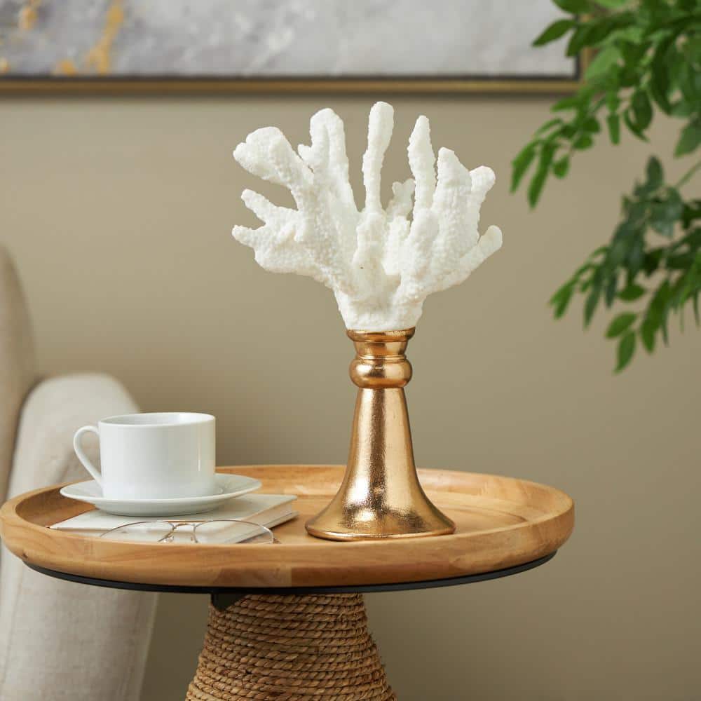 8 in. x 13 in. White Resin Textured Coral Sculpture with Round Copper Base
