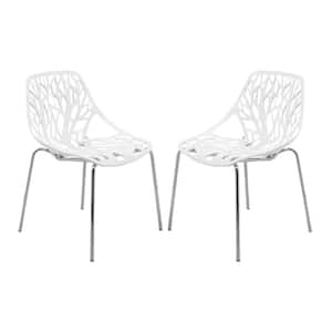 Asbury Modern Stackable Dining Chair With Chromed Metal Legs Set of 2 in White