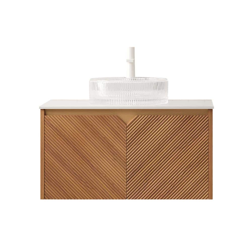 30 in. Single Sink Wall-Mounted Brown Oak Bath Vanity with Carrara White Sintered Stone Top Unassembled price history on PriceWatchPro