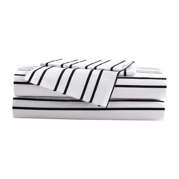 City Scene City Stripe 4-Piece White Cotton Full Sheet Set