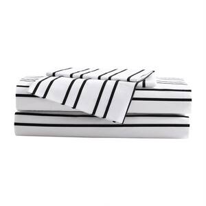 City Stripe 4-Piece White Cotton King Sheet Set