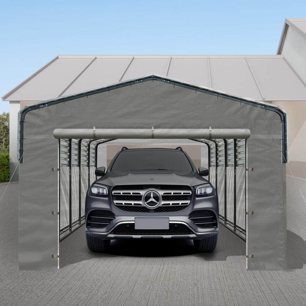 Black Waterproof PE Fabric Carport Sidewall Kit for 12 x 25 ft Metal Frame