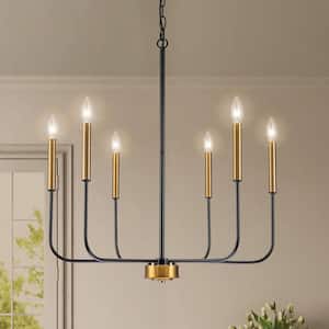 6-Light Black and Gold Farmhouse Candle Chandelier for Parlor, Reception Room, Dining Room