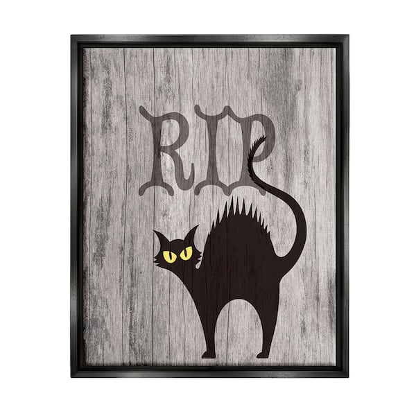 Stupell Industries RIP Halloween Cat by Lil' Rue 1-Piece Floater Frame Graphic Print Animal Poster Art Print 21 in. x 17 in.