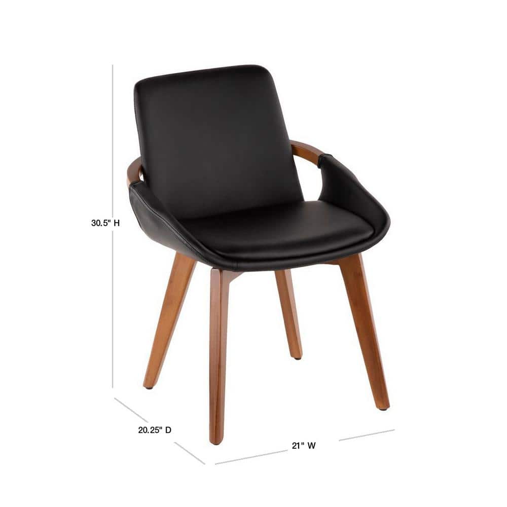 Cosmo High-Back Black Faux Leather and Walnut Wood Side Chair