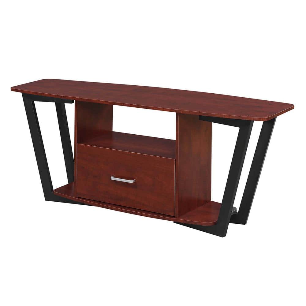 Cherry and Black 58" TV Stand with Cabinet