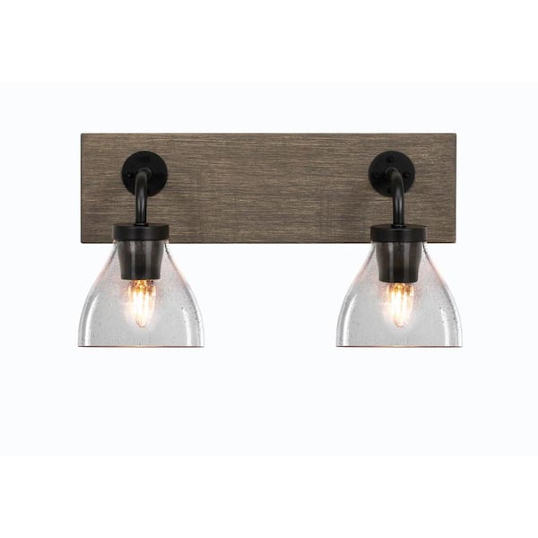 Unbranded Kirby 16.75 in. 2-Light Matte Black and Painted Distressed Wood-look Metal Vanity Light