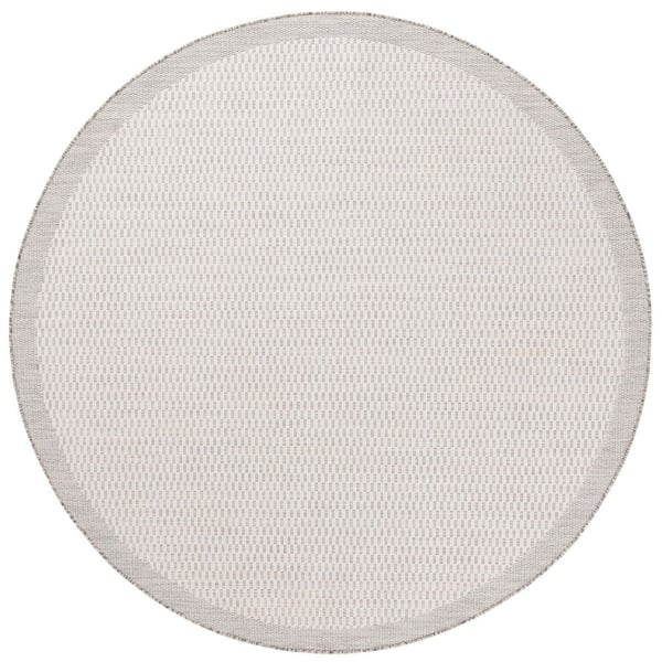 Beach House Ivory/Light Gray 7 ft. x 7 ft. Geometric Border Indoor/Outdoor Round Area Rug