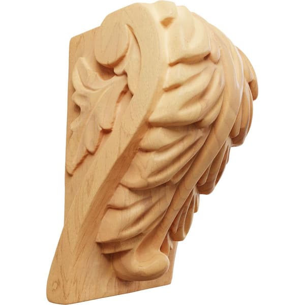 Ekena Millwork 2-1/4 in. x 2-1/2 in. x 4 in. Unfinished Wood Red Oak Small Acanthus Leaf Block Corbel