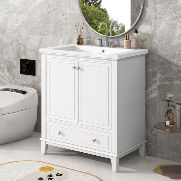 Staykiwi 30 in. W x 18 in. D x 34.80 in. H Single Sink Freestanding Bath Vanity in White with White Ceramic Top