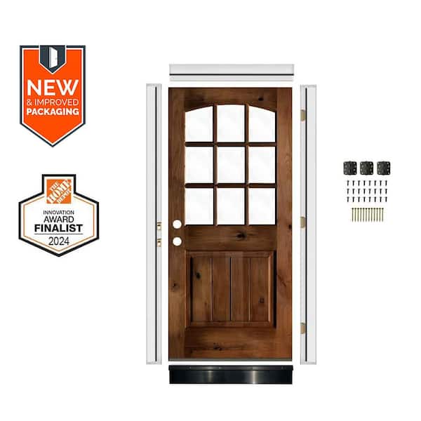 Krosswood Doors DIY 36 in. x 80 in. Arch Top Right-Hand Clear Glass Provincial Stain Alder Wood Front Door Kit w/ Quick Assemble Jamb