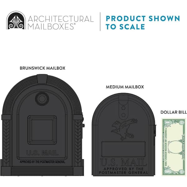 Brunswick Large, Steel, Post-Mount Mailbox, Black w/Brushed Nickel