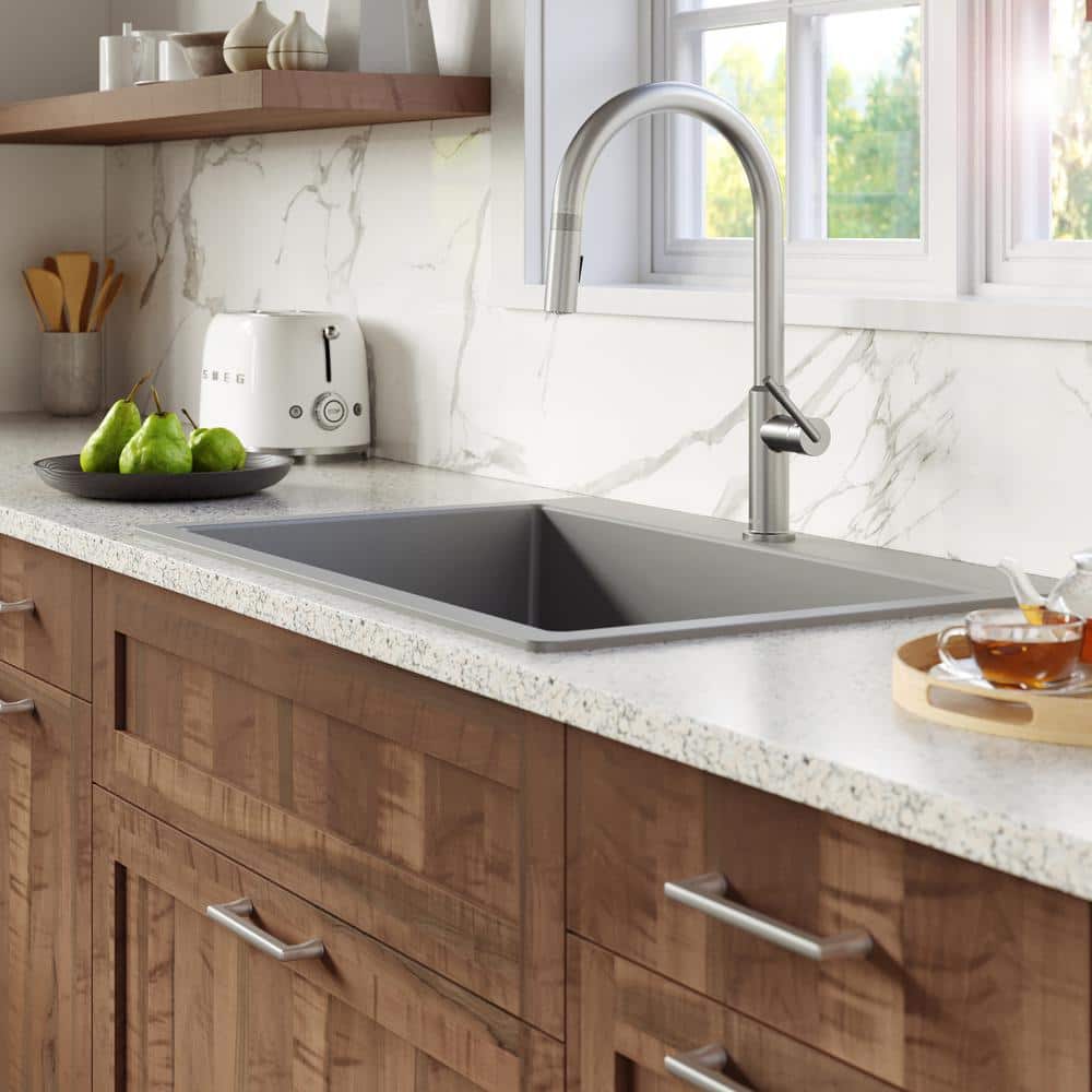 Gray Quartz 33'' Single Bowl Drop-in Kitchen Sink