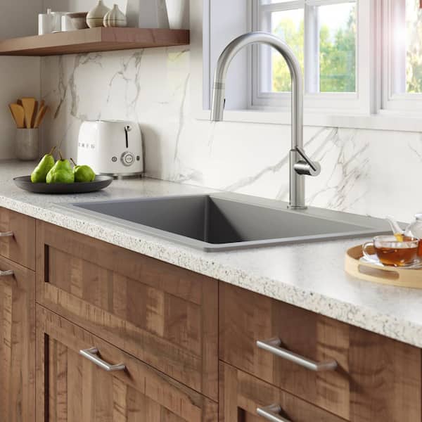 QT-812 Quartz/Granite 33 in. Large Single Bowl Drop-In Kitchen Sink in Grey