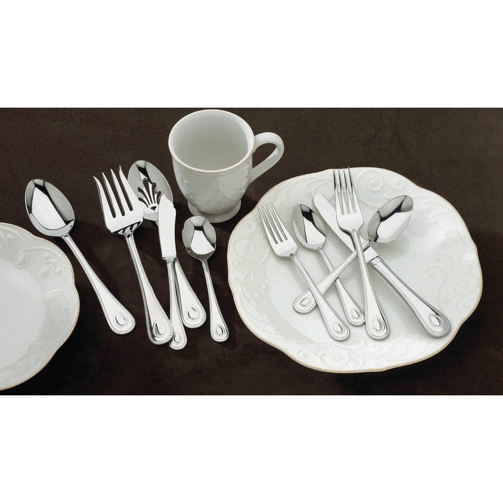 Elegant 65-Piece Stainless Steel Flatware Set with Beaded Handles