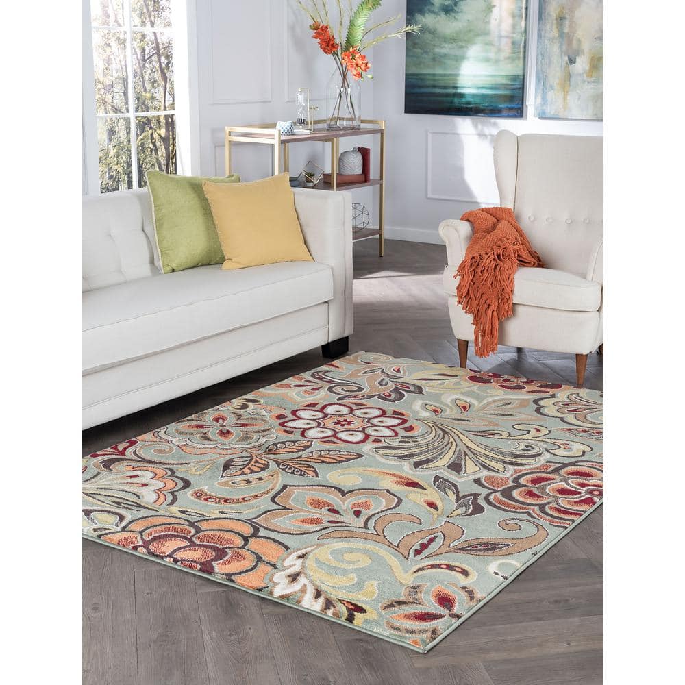 Deco 5' x 7' Green Floral Synthetic Tufted Rug