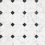 Black and White Marble Paver Residential Vinyl Sheet Flooring 12ft. Wide x Cut to Length