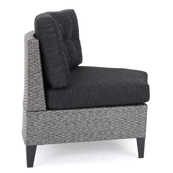 Mixed Black 6-Piece Faux Rattan Patio Fire Pit Conversation Set with Dark Gray Cushion