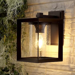 Vaughn 7.25 in. 1-Light Oil Rubbed Bronze Iron/Glass Modern Rustic Cube LED Outdoor Wall Sconce (Set of 2)