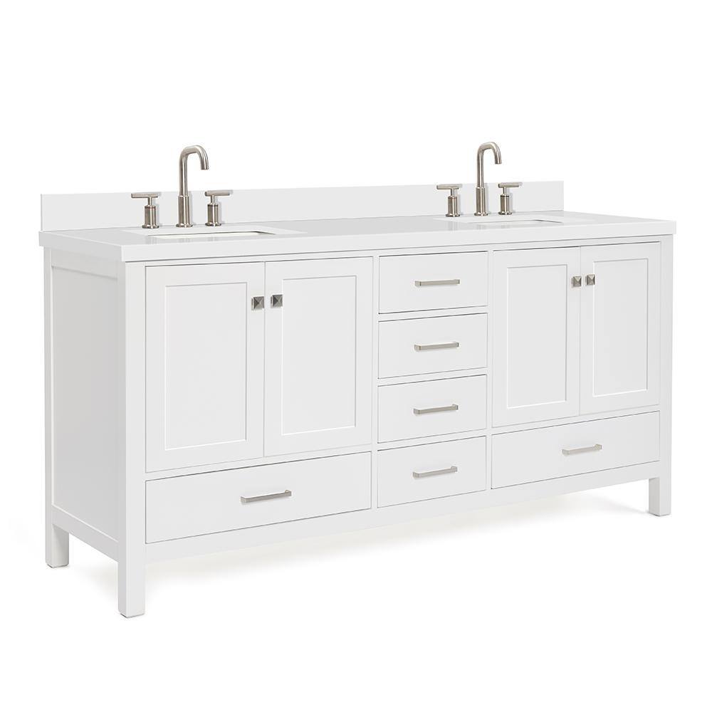 Cambridge 73" White Double Sink Vanity with Quartz Top