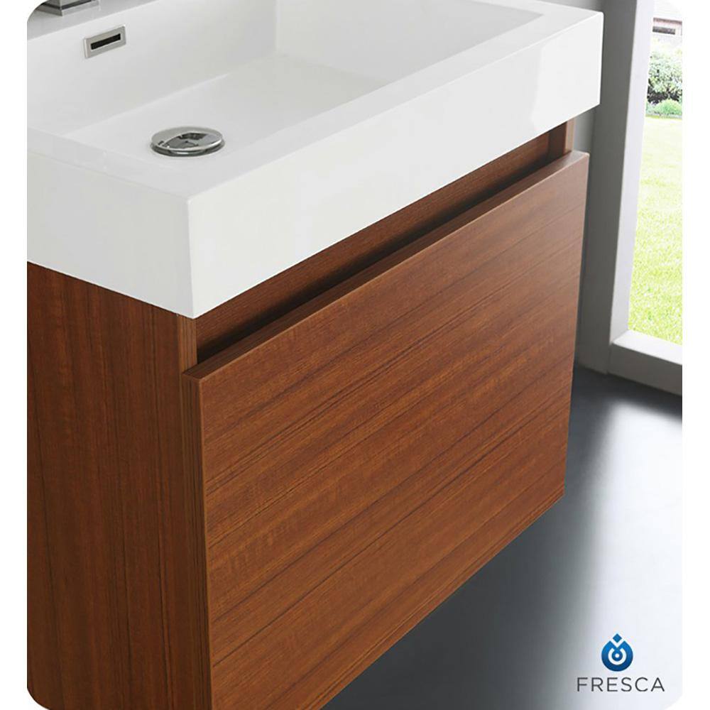 Teak Wall-Mounted Single Sink Vanity with Acrylic Top