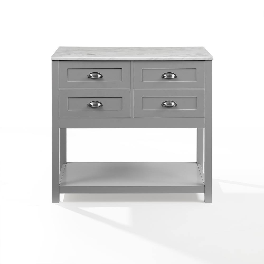 Elegant Gray Kitchen Cart with Faux Marble Top and Ample Storage