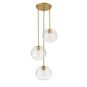 3-Light Olde Brass Pendant with Clear Glass