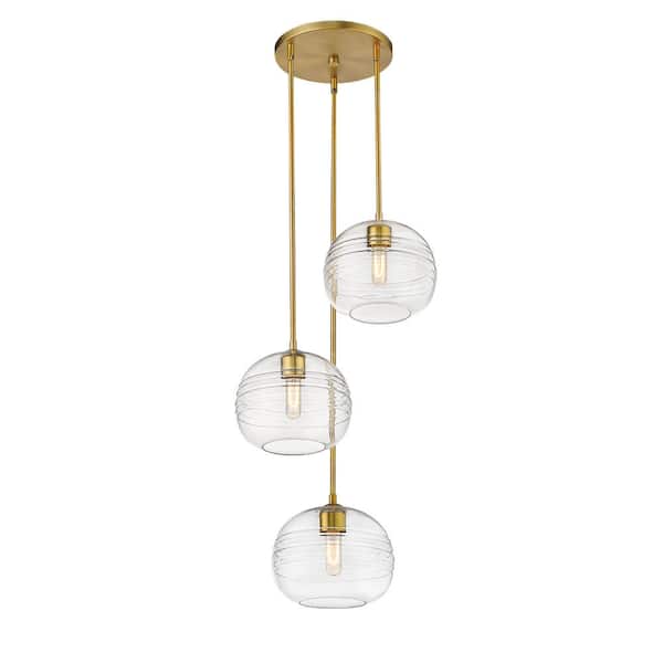 Unbranded 3-Light Olde Brass Pendant with Clear Glass