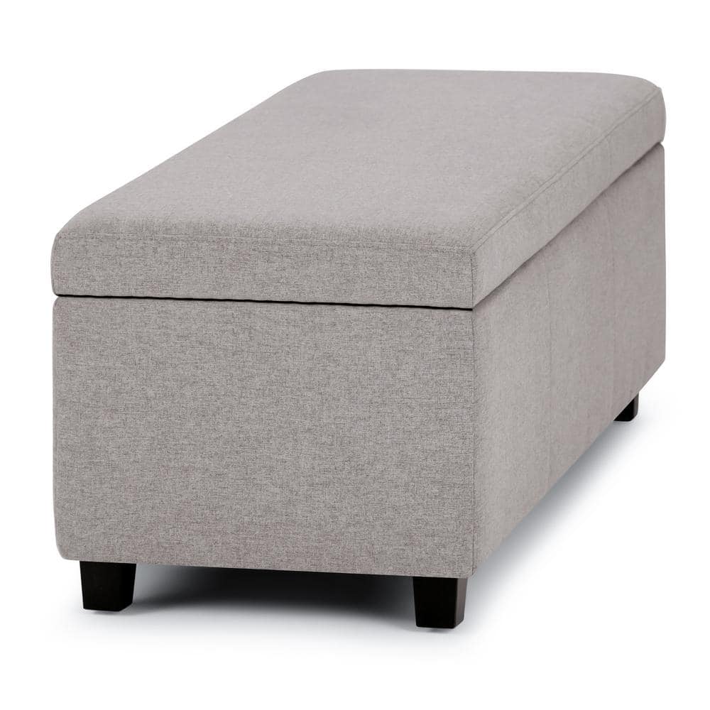 Contemporary Cloud Grey Linen-Look Storage Ottoman Bench, 48"