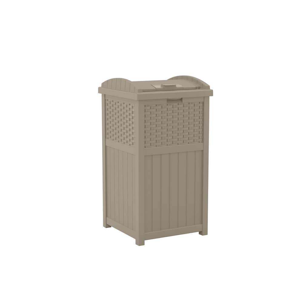 Hearth & Harbor 35 Gallon Outdoor Trash Can with Lid, Hideaway Wicker  Rattan Garbage Can, Brown 