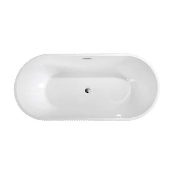 Xzkai 59 in. x 29.5 in. Soaking Bathtub in White with Drain, Chrome Overflow