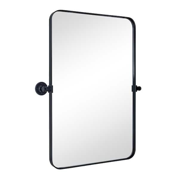 TEHOME Rounded 24 in. W x 36 in. H Rectangular Pivoting Metal Framed Wall Mounted Bathroom Vanity Mirror in Matt Black