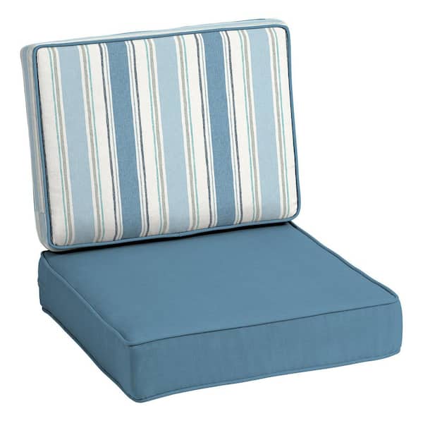 ARDEN ProFoam 24 in. x 24 in. 2-Piece Deep Seating Outdoor Lounge Chair Cushion in French Blue Linen Stripe
