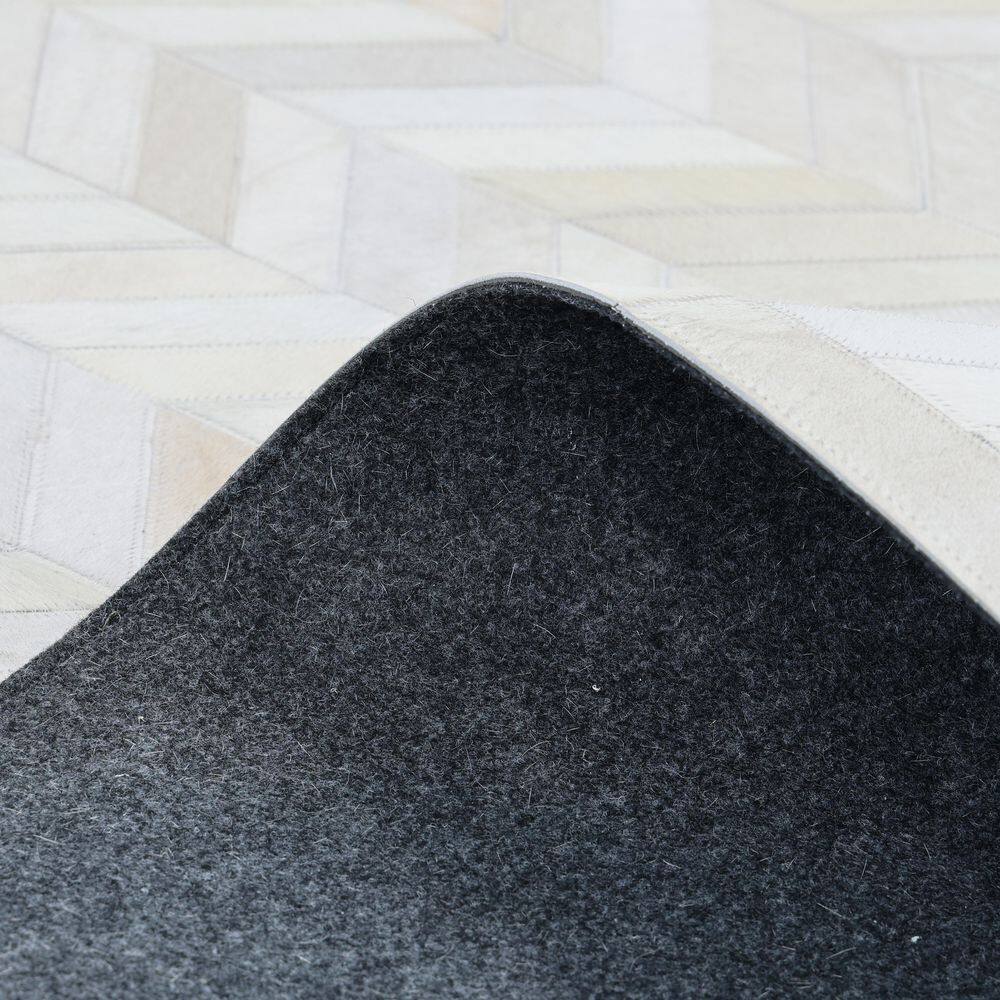 Ivory Chevron Cowhide and Wool 10' x 14' Area Rug