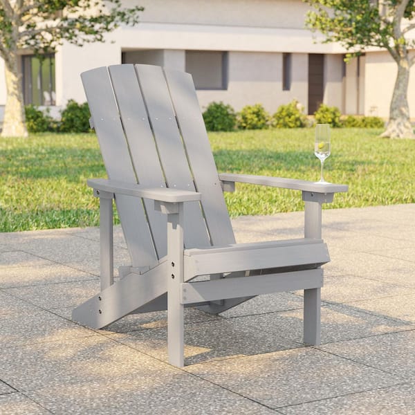 Recycled Plastic Weather Resistant Outdoor Patio Adirondack Chair in Light Gray