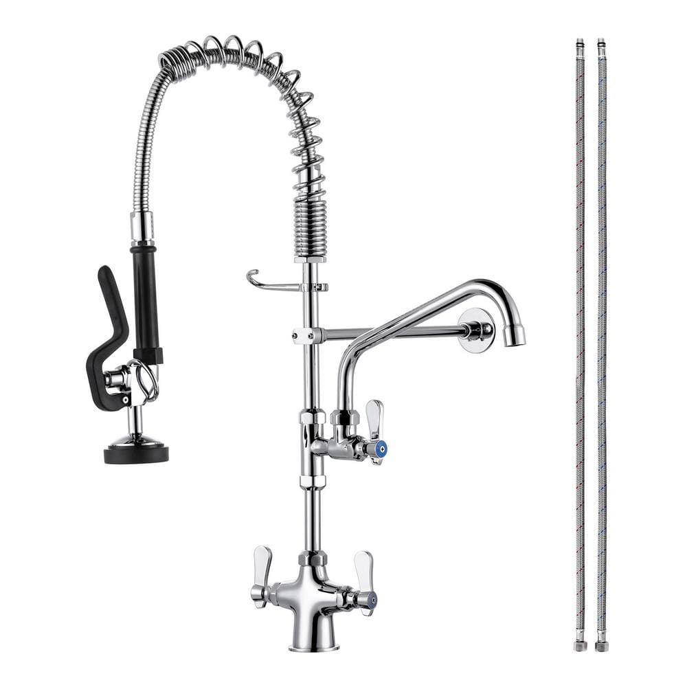 27" Polished Chrome Triple Handle Pull Down Kitchen Faucet