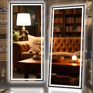 24 in. W x 71 in. H Square Black LED Lighted Floor Standing Mirror, Full Body Dressing Mounted Mirror, Tempered Glass