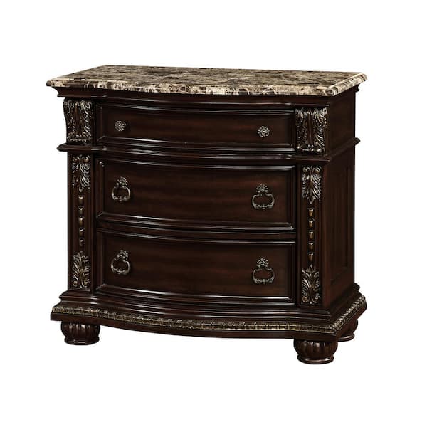 Fromberg 3-Drawer Brown Cherry Nightstand 32.5 in. H x 34.25 in. W x 19.25 in. H