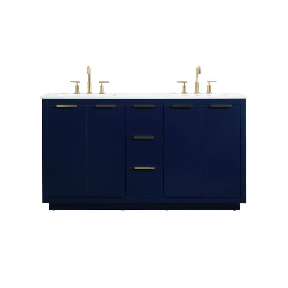 Blake 60" Blue MDF Double Bathroom Vanity with Gold Hardware