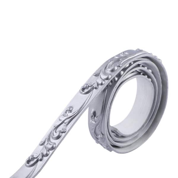 Wellco 1 in. W x 0.3 in. D x 196 in. L PVC Wainscot Paneling Panel Moulding Self-Adhesive Chair Rail for Home Decor, Silver