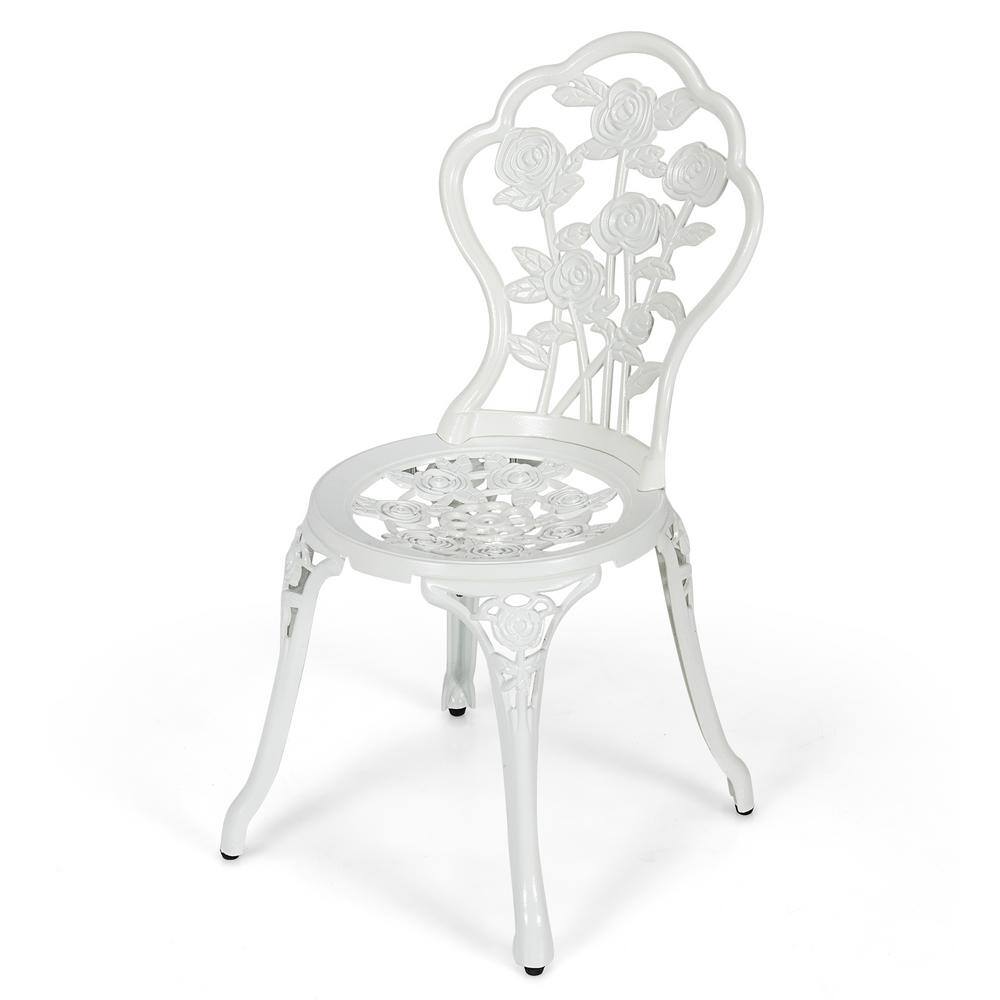 White Cast Aluminum Rose Design Outdoor Bistro Set