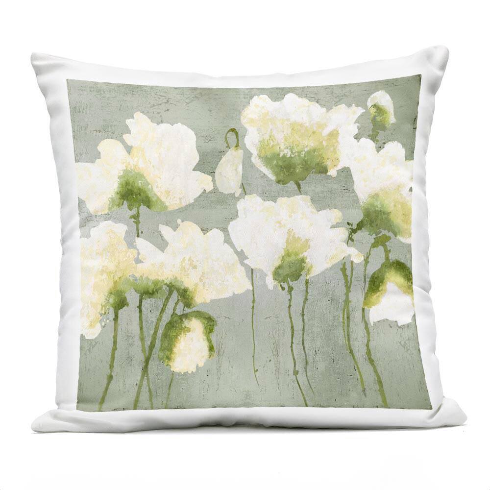 Modern White Flower Blooms Green Square Outdoor Throw Pillow price history on PriceWatchPro