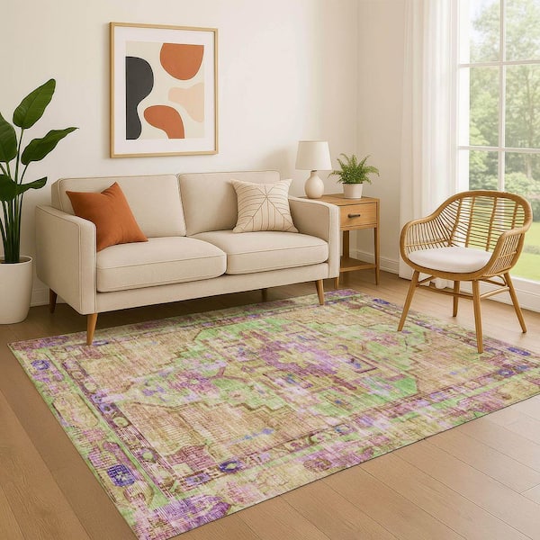 Mayfield Premium Machine Washable Abstract AMF1730 Lime 10 ft. x 14 ft. Area Rug
