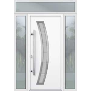 64 in. x 96 in. Right-hand/Inswing Frosted Glass White Enamel Steel Prehung Front Door with Hardware