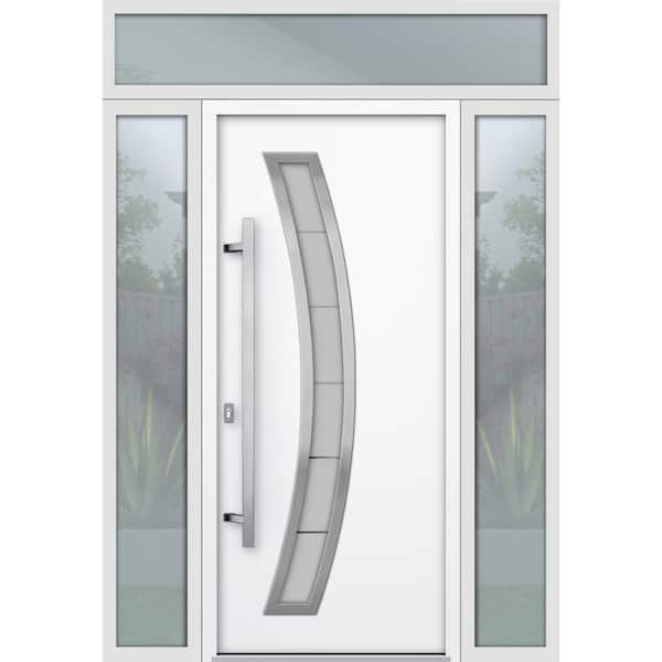 VDOMDOORS 64 in. x 96 in. Right-hand/Inswing Frosted Glass White Enamel Steel Prehung Front Door with Hardware